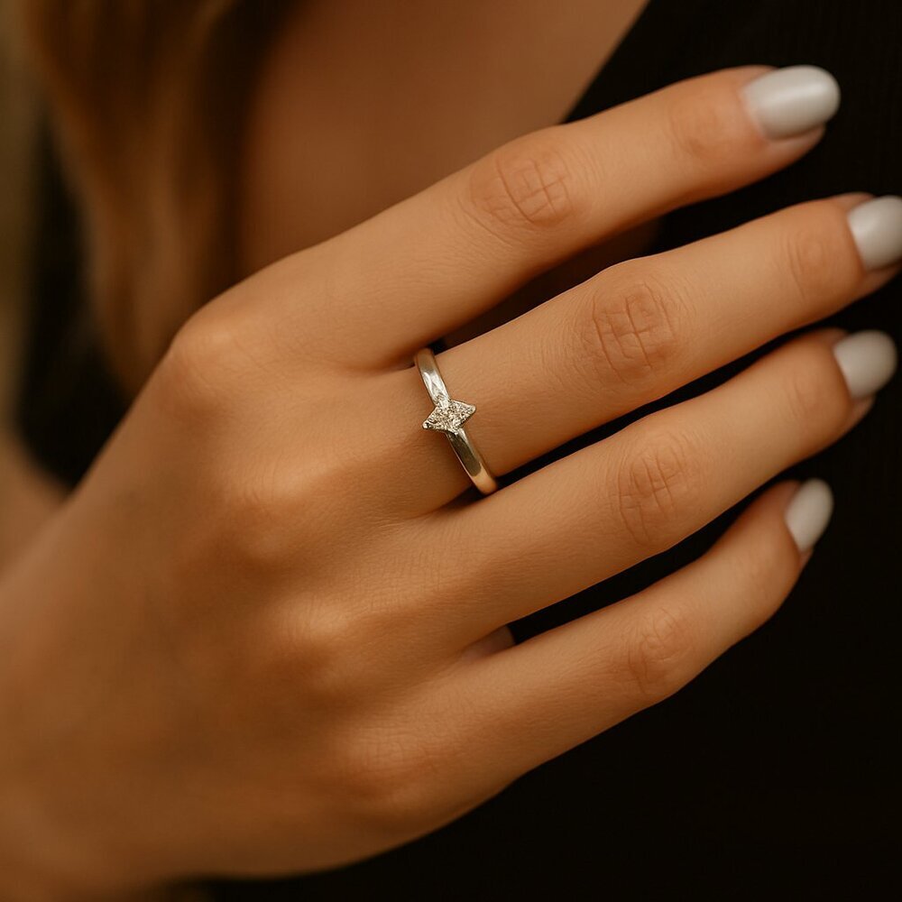 Vntg Sterling Silver Marquise Diamond Ring Jeweler-Verified Delicate Solitaire